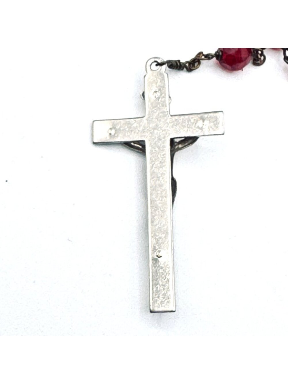 VTG Ruby Red Glass Bead Rosary Faceted Hand-linked 5 Decades Madonna & Child 20" - Picture 9 of 9